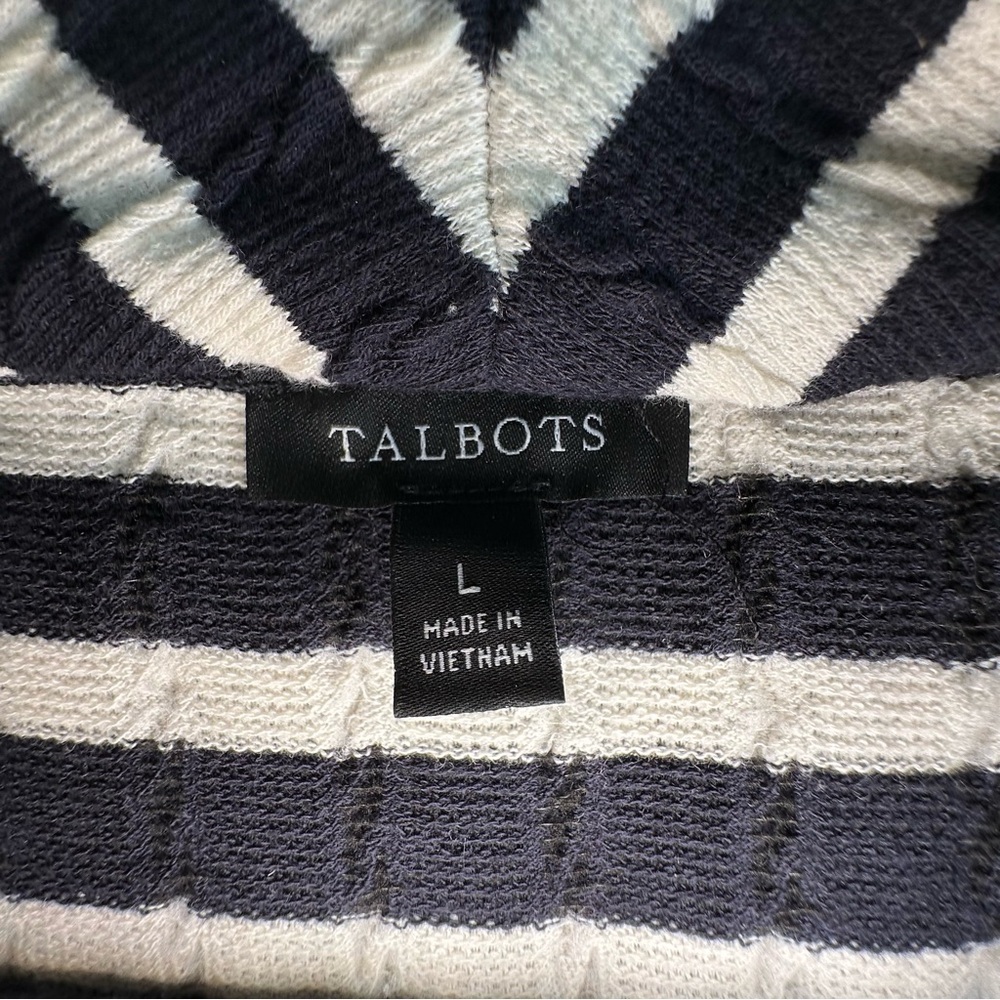 Talbots Top Women's Large Navy Blue & Ivory Striped Cable Knit Mock Turtleneck - Picture 8 of 10